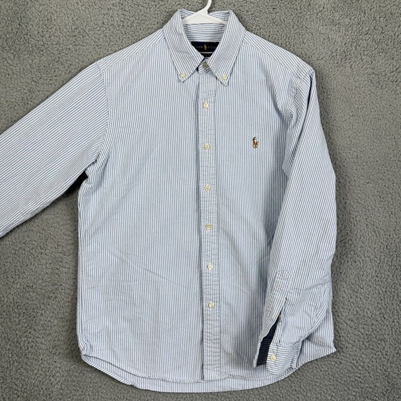 Ralph Lauren Men Medium Classic Fit Shirt Button Down Blue Stripe Flesh Pony EUC